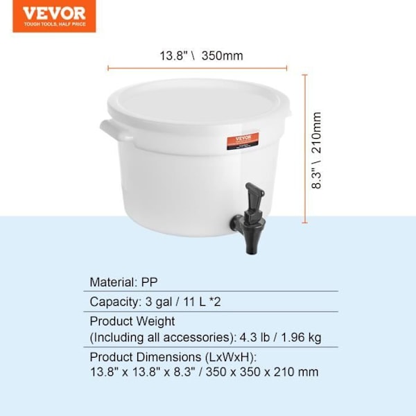 Dryckesautomat - VEVOR - 350 x 350 x 210 mm 2st 11 L plast med kran för buffé för restauranger