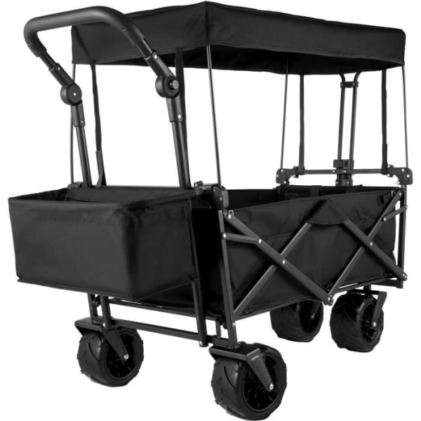 Vikt bärbar vagn med tak - VEVOR - Vagne med stora hjul i stålram - med korg och 2 nätpåsar - svart