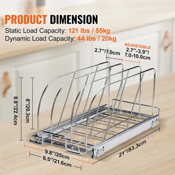 Grytlock Förvaring-VEVOR-Utökningsbar pannorganisator 8,5 x 21,2 x 8,7 tum Grythållare-för restaurangskåp