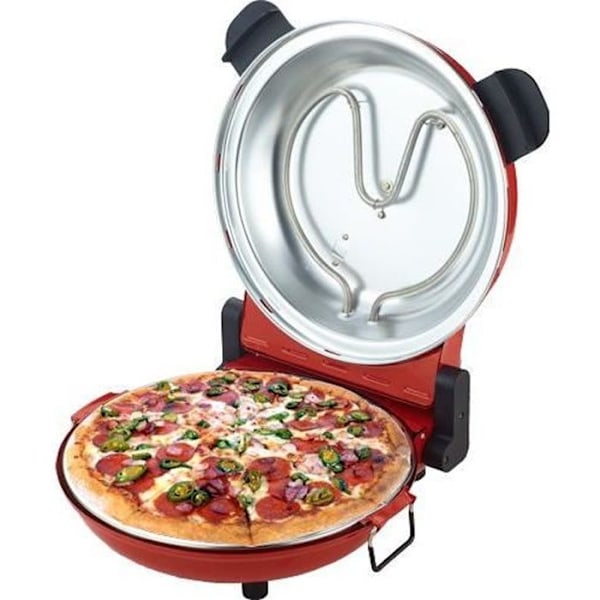 Sirge OSOLEMIO Pizzaovn - 1200 W Elektrisk PIZZA - 400°C - RØD - diameter 30 cm - SORT ildfast sten uden farvestof