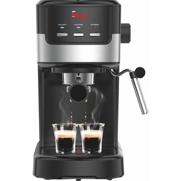 Espresso- og cappuccino-kaffemaskine 1100 Watt, 15 barer, sort, med to filtre til malet kaffe Svart