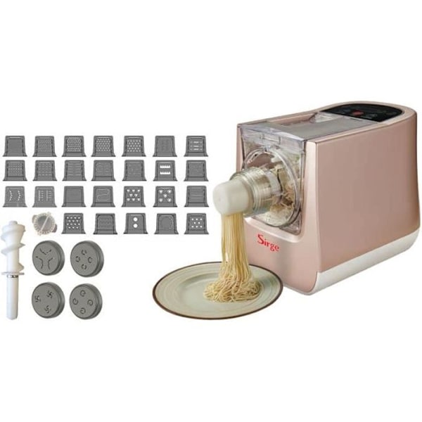 Sirge PASTARIT30 pastamaskine, 300W, 100% automatisk, 600g, 30 pastaskiver, Nem rengøring Rosa