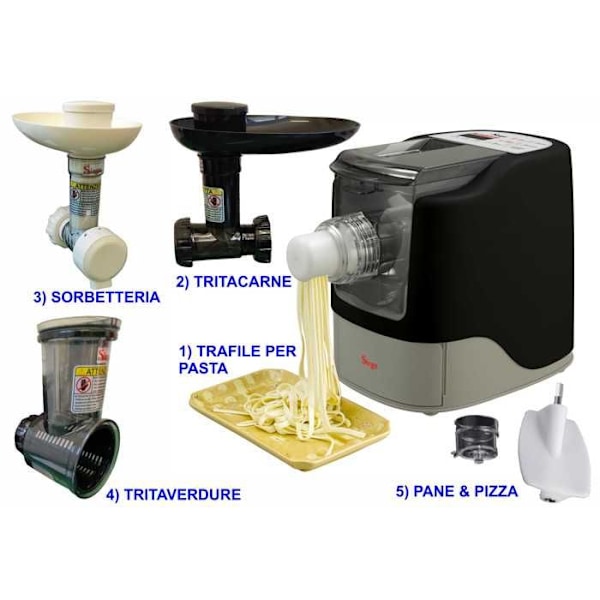 Multifunktionel køkkenrobot til pasta, pizza, brød, kødsliber, grøntsagssliber, ismaskine 6 i 1