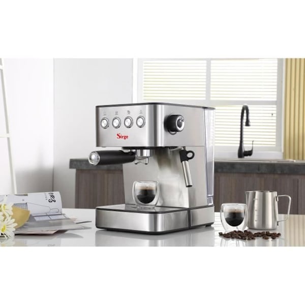 Sirge LUSSY Espresso- og cappuccinomaskine - 3 kaffefiltre - 1100 W med cappuccino-funktion og papir-PODS [ese44] Svart
