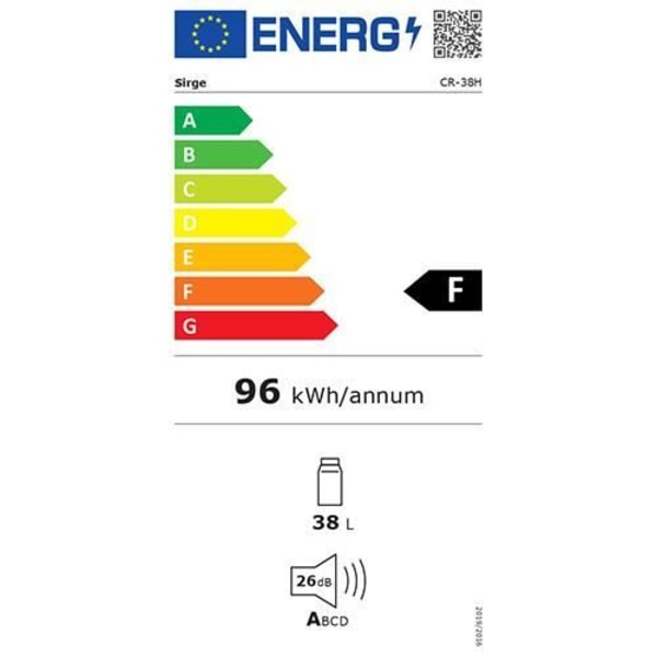 Sirge FRIGO38L0DB Minikøleskab 38L Sort Minibar - Vendbar hængslet dør - L43 x H51 x D41cm [Energiklasse F] Svart