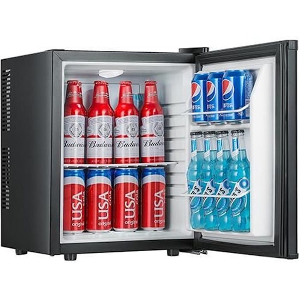 Hiljainen 25 litran musta jääkaappi, termoelektroninen ilman kompressoria, Frigobar Mini Frigo Frigo-Bar - 38x38,5x47 cm - Luokka e Svart