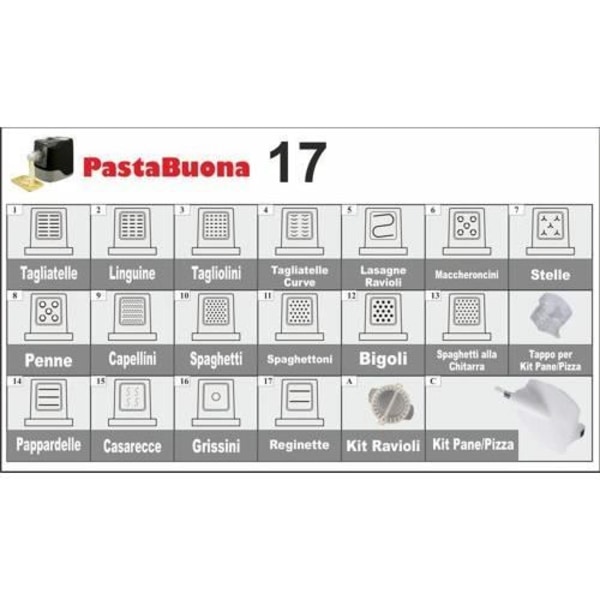 Pastakone Sirge PASTABUO17 - 17 muottia mukana - 260W - Kaikille jauhotyypeille svart