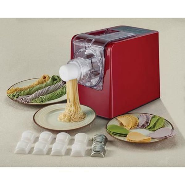 Sirge MAGICPASTA Pastamaskin 300 Watt - 52 Dies - upp till 650 gr Automatisk pastamaskin för att göra färsk pasta hemma Röd