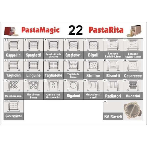 Mixer og Pastamaskine 3 i 1 Pasta Brød Pizza 22 Dies 1Kg 300Watt PastaRita rosa