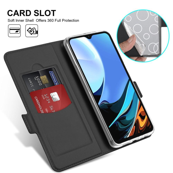 Xiaomi Redmi 9T PU læder automatisk absorberet telefonhus - sort Black