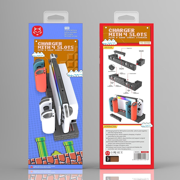 Kompatibel med Nintendo Switch OLED Joy-Con Controller Ladestasjon Red