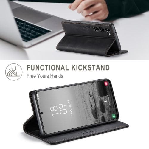 AUTSPACE A01 Retro tegnebog taske til Samsung Galaxy S23 - Sort Black