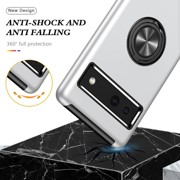 Til Google Pixel 8a Fingerring Kickstand Hybrid Taske Silver