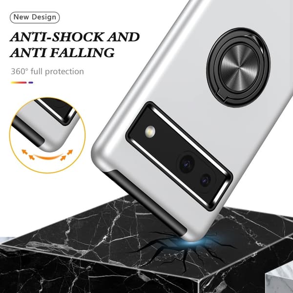 Till Pixel 8a Hybrid skal med Finger Ring - Silver Silver