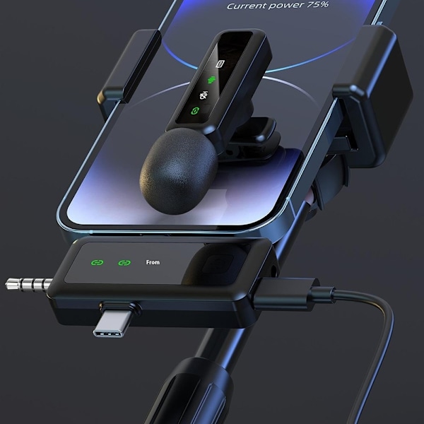 3 i 1 iP USB-C 3,5 mm trådløs Lavalier-mikrofon Støyreduserende mikrofon 1 sender 1 mottaker Black
