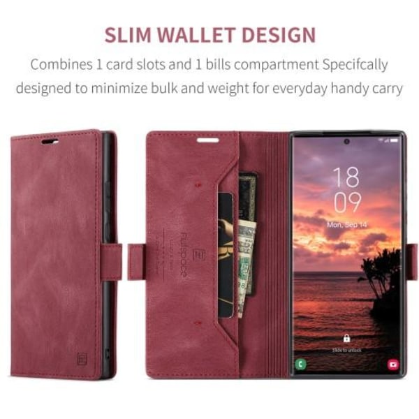 AUTSPACE A01 Retro lompakkokotelo Samsung Galaxy S23 Ultra - Pun Red