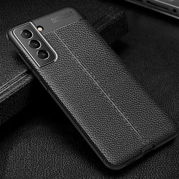 Litchi Texture Soft TPU Taske til Samsung Galaxy S22 - Sort Black