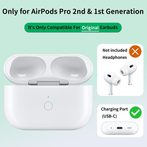 Til AirPods Pro / Pro 2 Erstatningsopladningsetui Indbygget 680mAh Batteri White