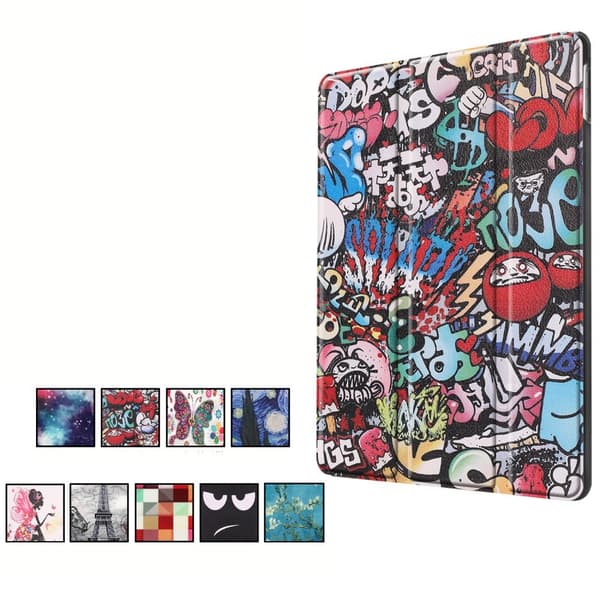 Apple iPad 10.2 Trifoldet Stativ Tablet - Taske - Graffiti Mønster Multicolor