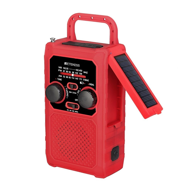 FM/AM/WB/WBAL Radio Handvev 5000mAh solar Ficklampa SOS Röd