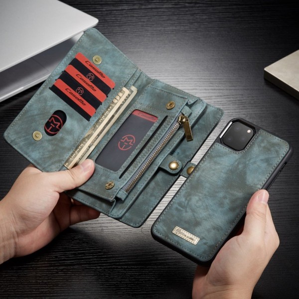 CASEME iPhone 11 Pro Retro Split läder plånboksfodral - Blå Blå