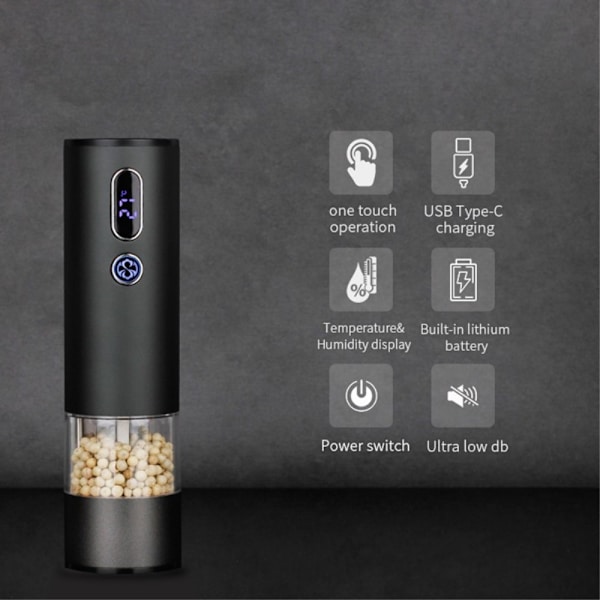 Salt- og pepperkvern med batteri og LED-lys Black