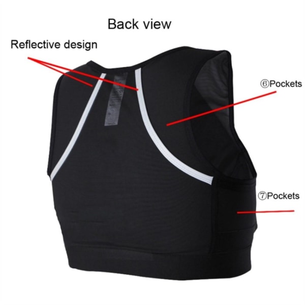 Löparväst Mobilhållare Fickor Reflexer träningskläder - Medium Svart