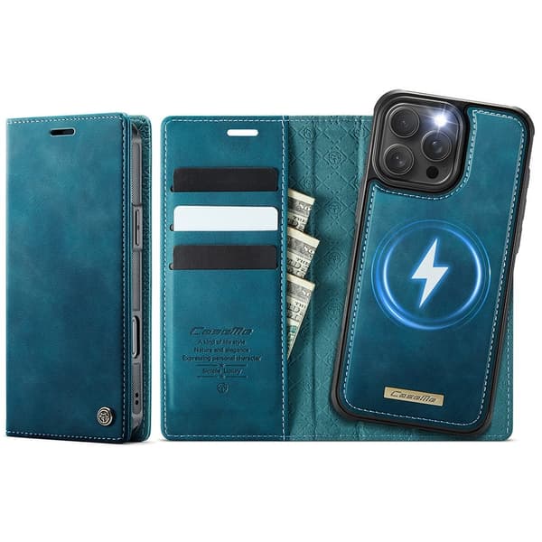 CASEME Til iPhone 16 Pro Lommebokdeksel Magnetisk Avtakbar RFID Beskyttelse Blue