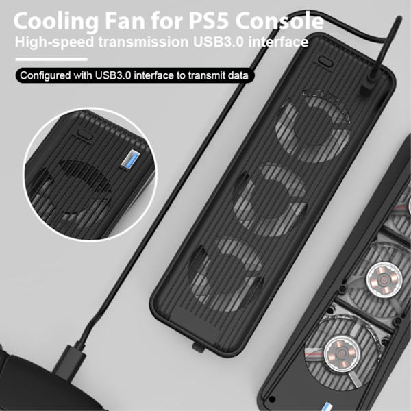 Til PS5 ABS køleventilator 2 - trins vindvarmeafledning USB blæserkøler Black