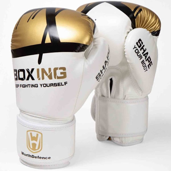 WOSWEIR 1 par 12 oz boksehandsker Kickboxing træning for voksne - Hvid/guld White