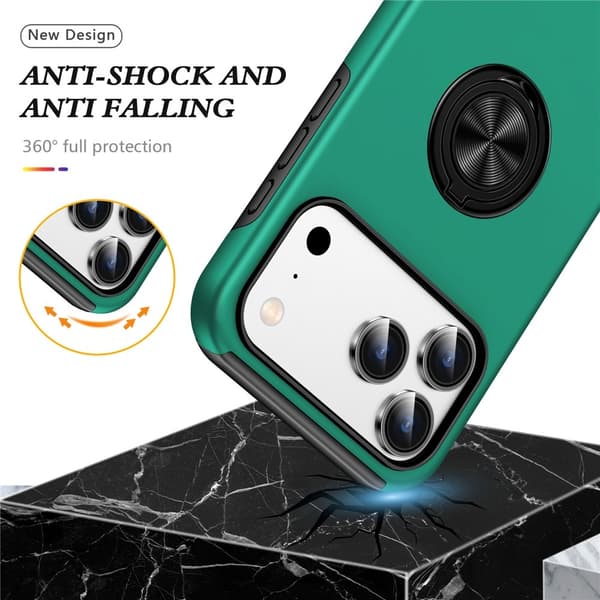 Til iPhone 17 Pro Finger Ring Kickstand Hybrid Taske Green