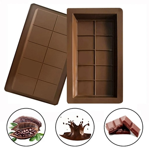 Rektangulær sjokoladeform bakeform med 10 hulrom i silikon Brown