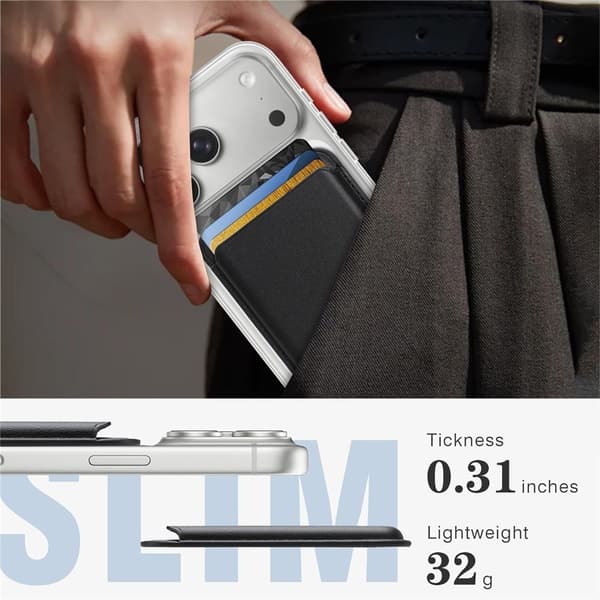 Slank magnetisk kortholder for iPhone 17, 16, 15, 14, 13 og 12 Black