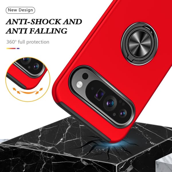 Hybrid-etui med fingerreim og kickstand for Google Pixel 9 / Pixel 9 Pro Red
