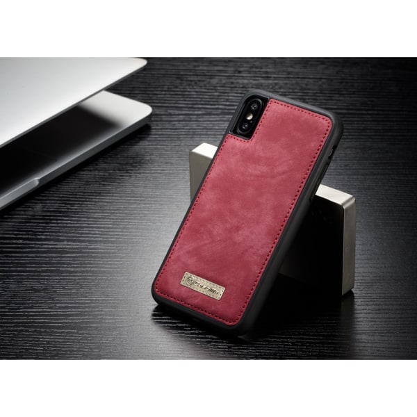 CASEME iPhone X / XS Retro Split läder plånboksfodral - Röd Röd