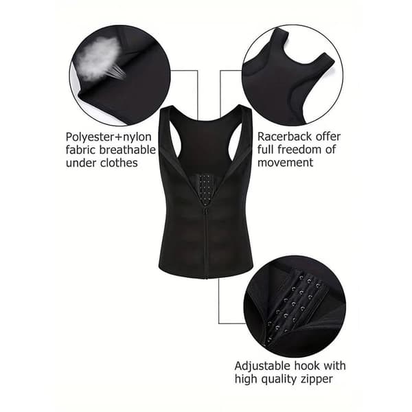 Kompressionsväst Svett Body Shaper Undertröja Viktminskning Midja - 3XL Svart