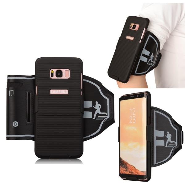 Urheiluvarsinauha + PC Stripe Hard Cell Samsung Galaxy S8:lle Black