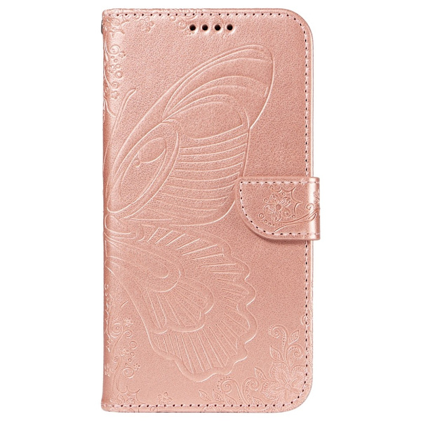 Til Samsung Galaxy S24 FE Etui Stand Tegnebog Etui Sommerfuglemønster Pink gold