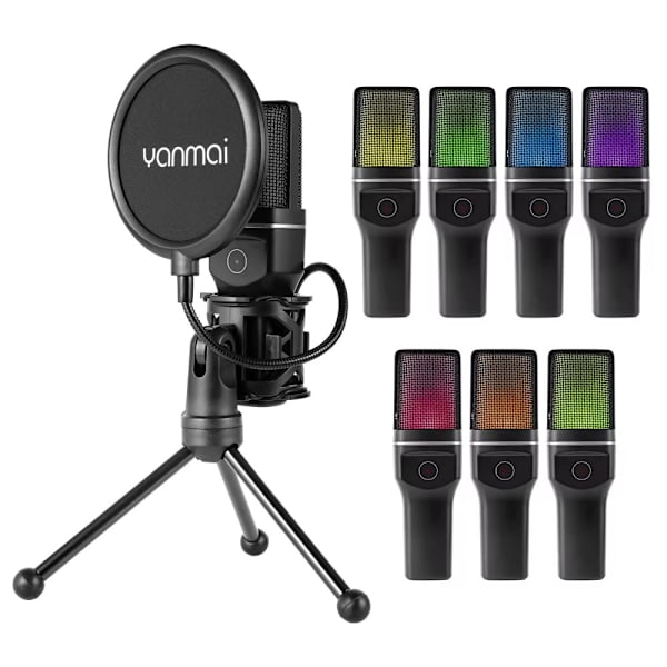 YANMAI Live Streaming Trådlös RGB-mikrofon gaming spel online Svart