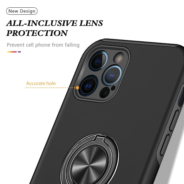 iPhone 13 Fingerring Kickstand Hybrid Taske - Sort Black