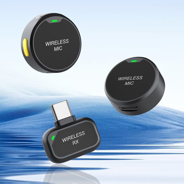 Magnetisk klipsmikrofon med støydempende Bluetooth, 2 sendere, 1 mottaker, USB-C Black
