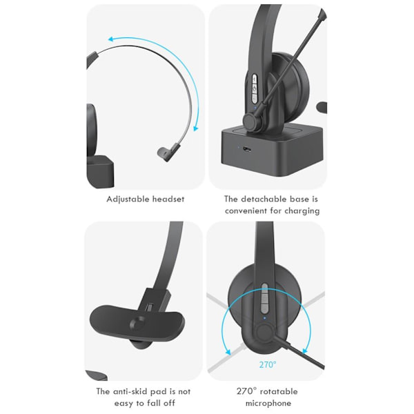 OY631 Bluetooth 5.3 -kuulokkeet Asiakaspalvelukuulokkeet mikrofonikuulokkeilla. Black
