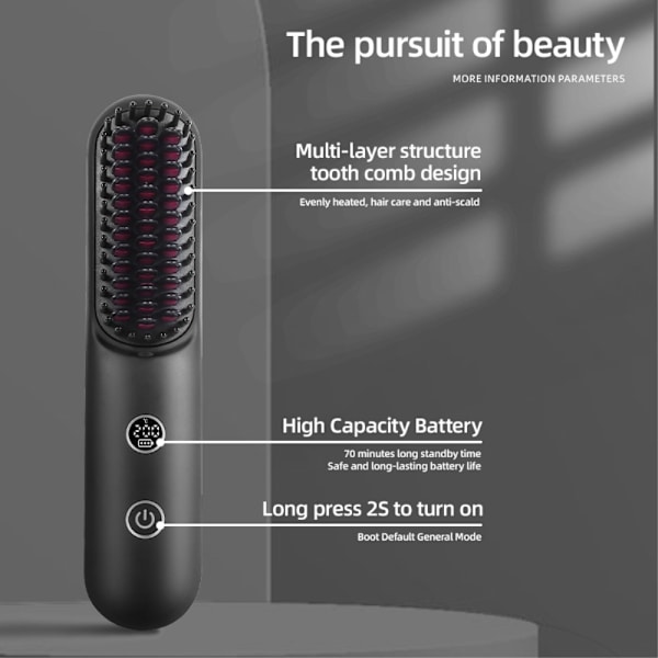 Sladdlös plattång Curler Temperaturdisplay Curling Iron Hårkam Svart
