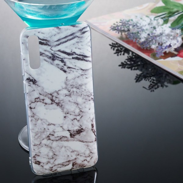 Marble Pattern IMD TPU Soft Back Cover til Samsung Galaxy A70 - S Black