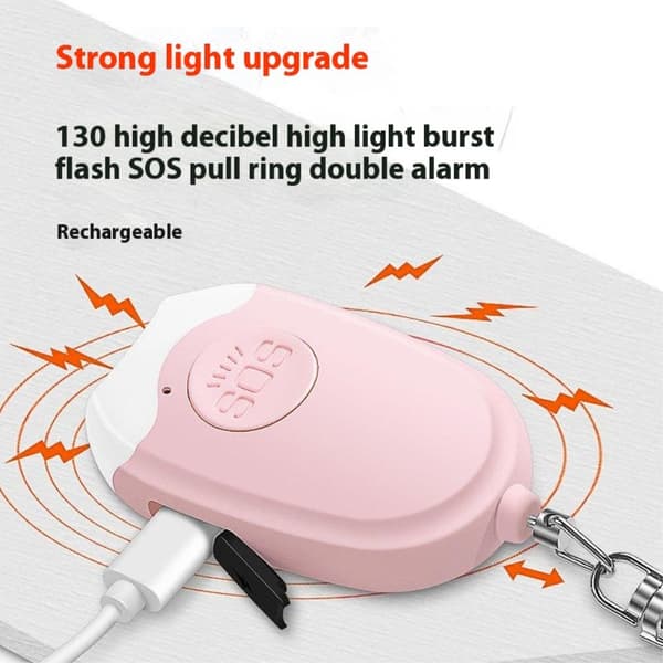 Personal Alarm Flashlight Portable Self Defense 130dB Loud Warning Keychain Pink