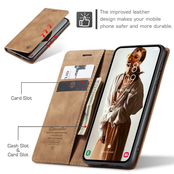 CASEME Retro Lompakkokotelo Samsung Galaxy A55 Brown