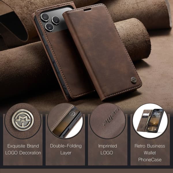 CASEME Retro lompakkokotelo iPhone 17 Pro - Kahvi Dark brown