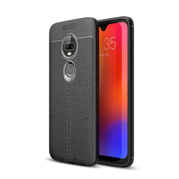 Litchi Texture -pehmeä TPU- case Motorola G7 / G7 Plus -puhelimelle - musta Black