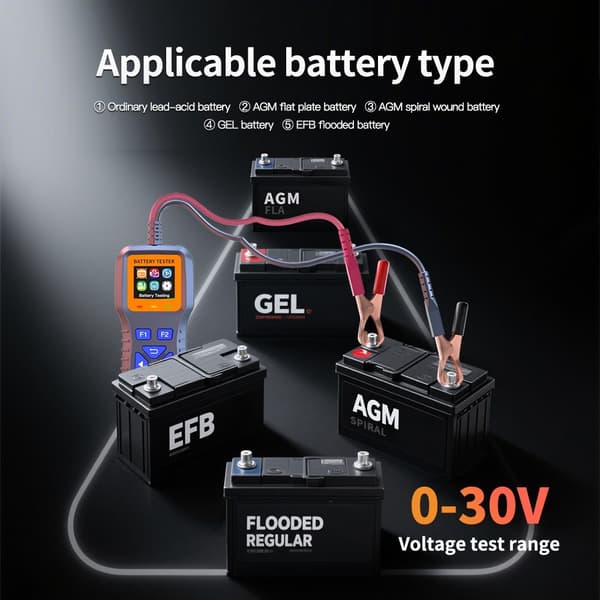 Batteritestare bil motorcykel 12V 24V 30V blybatterier CCA SOH inre resistans grå