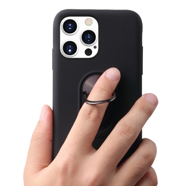 iPhone 13 Pro Max Finger Ring TPU Hybrid Cover Kickstand - Sort Black